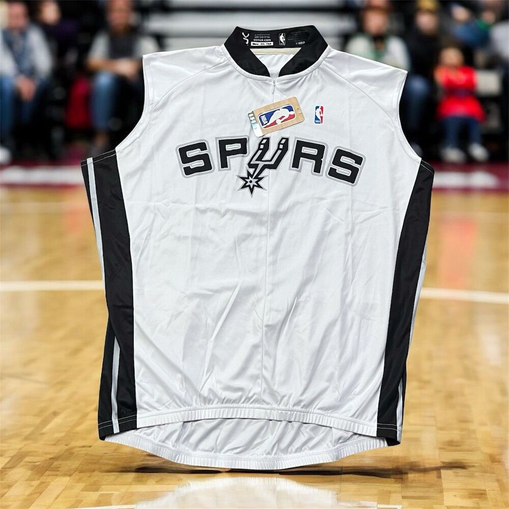 VOmax San Antonio Spurs NBA Mens 2XL Cycling Jersey White Sleeveless Zip Front